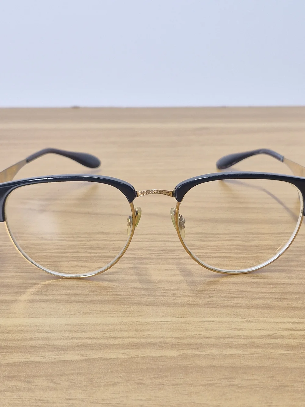 ​Vintage Ray-Ban Clubmaster Style Black Gold Eyeglass Frames 53-19 Optical